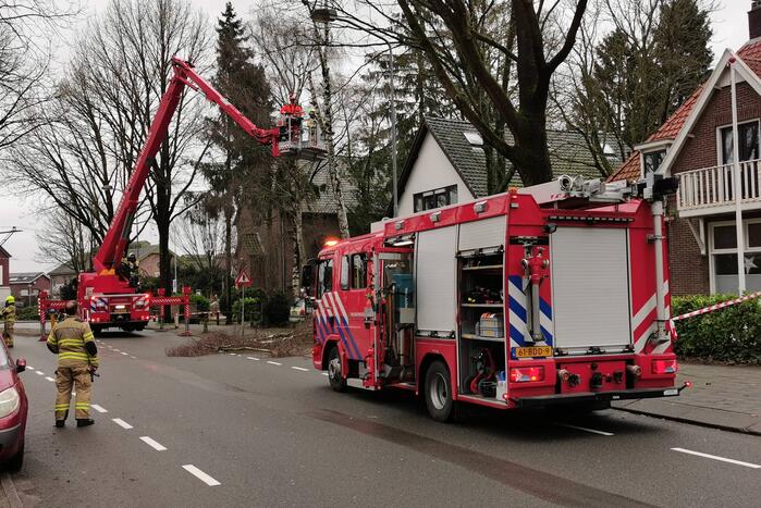 Brandweer verwijdert loshangende takken van boom