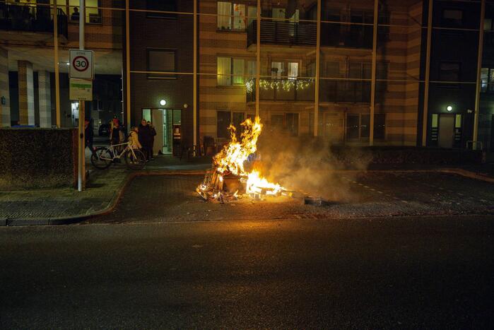 Meerdere pallets in brand gestoken