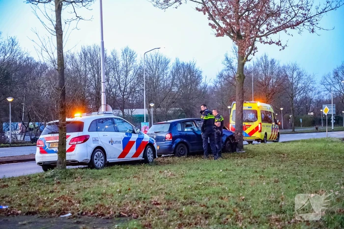 Bestuurster raakt van de weg en botst tegen boom
