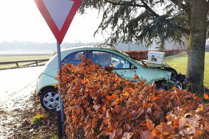 Automobilist rijdt lantaarnpaal uit de grond en komt in tuin tot stilstand