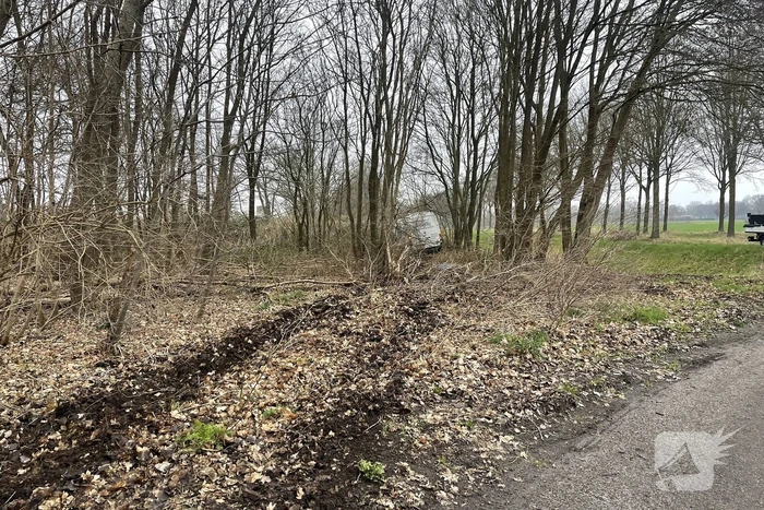 Bestuurder bestelbus raakt van de weg en belandt in bosschage