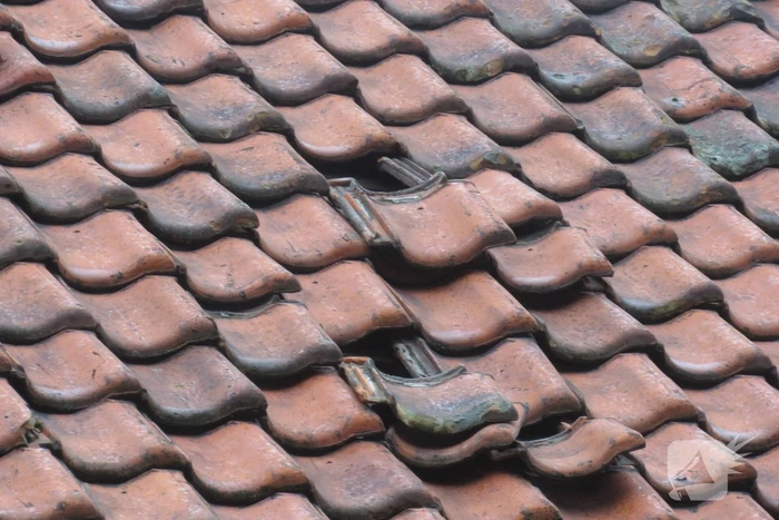 Dakpannen van dak gevallen naast brandweerkazerne