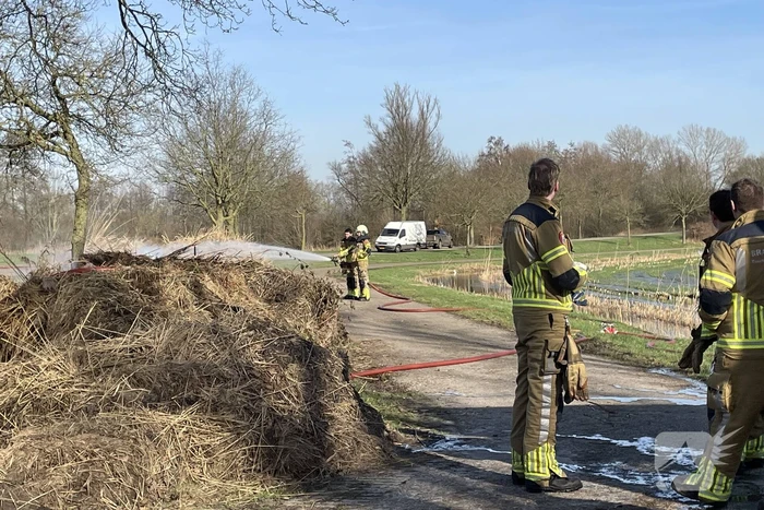 Brand in berg met gemaaid riet