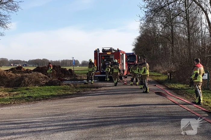 Brand in berg met gemaaid riet
