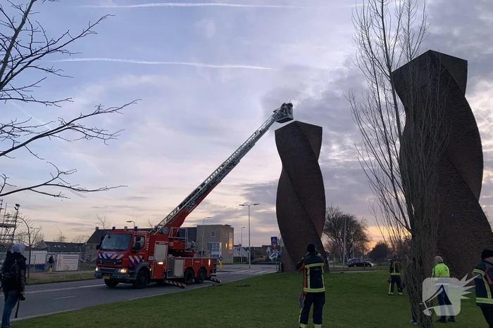 Brandweer redt gans uit kunstwerk