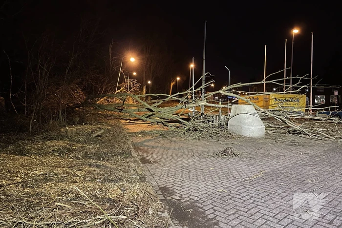 Boom blokkeert tankstation