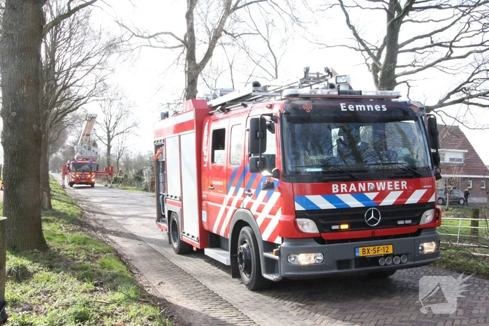 Brandweer zaagt gevaarlijk hangende tak uit boom