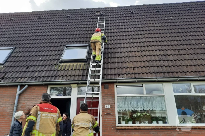 Brandweer plaatst dakpannen terug op woning