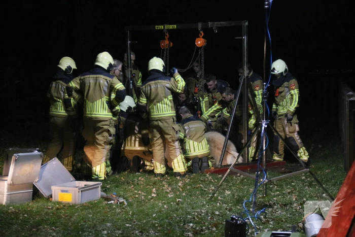 Brandweer helpt paard omhoog