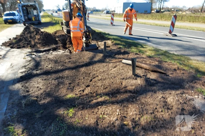 Breuk in waterleiding aan provinciale weg