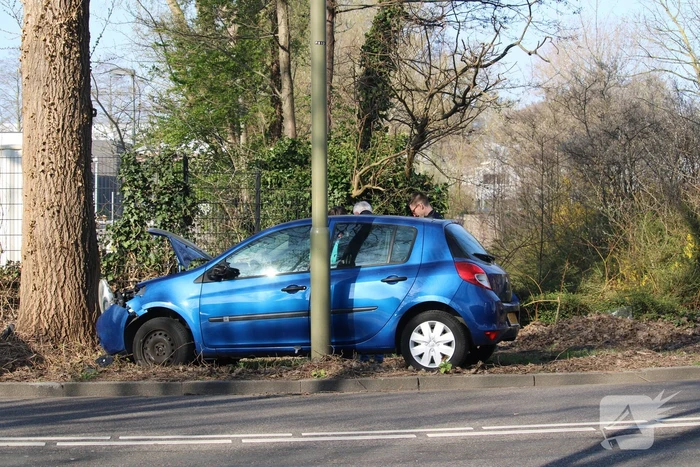 Auto raakt van de weg en botst tegen boom