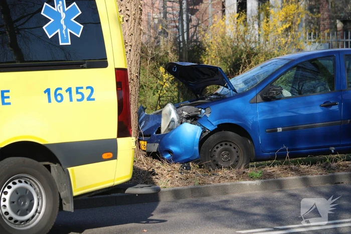 Auto raakt van de weg en botst tegen boom