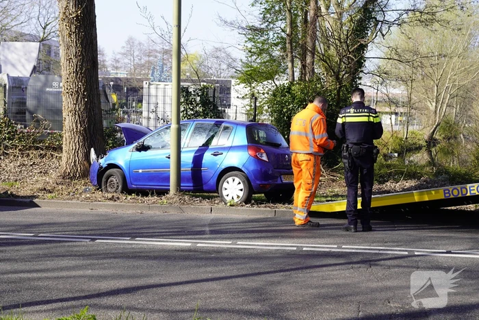 Auto raakt van de weg en botst tegen boom