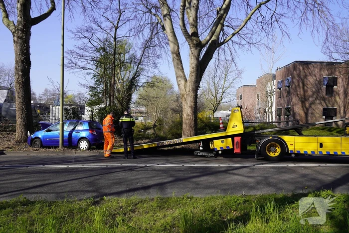 Auto raakt van de weg en botst tegen boom