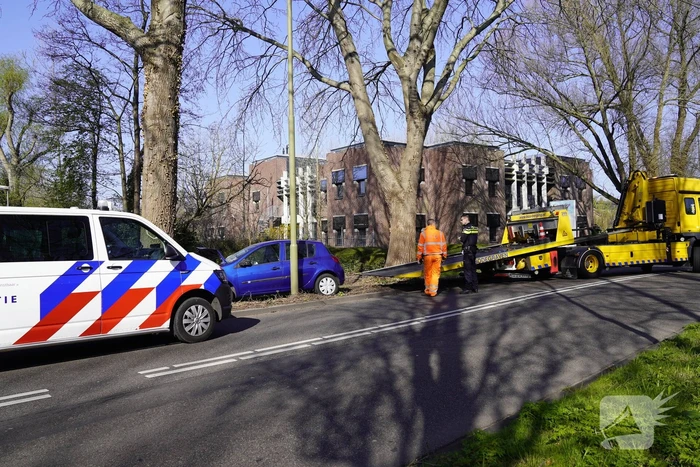 Auto raakt van de weg en botst tegen boom