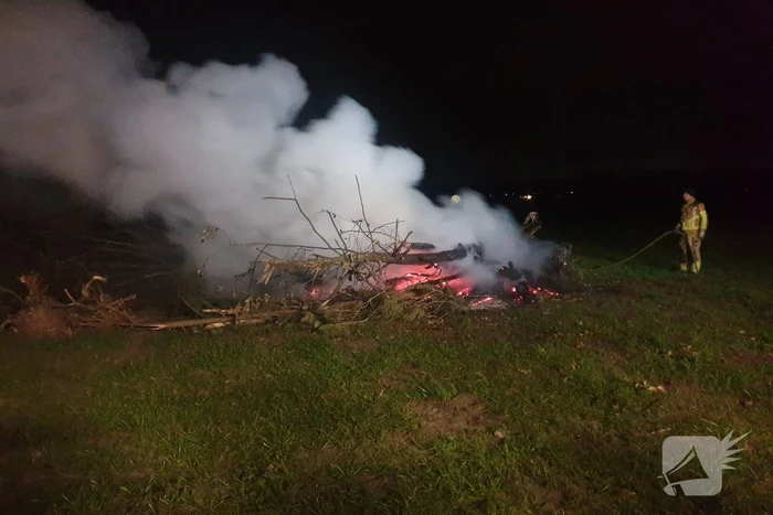 Bomen in brand op weiland