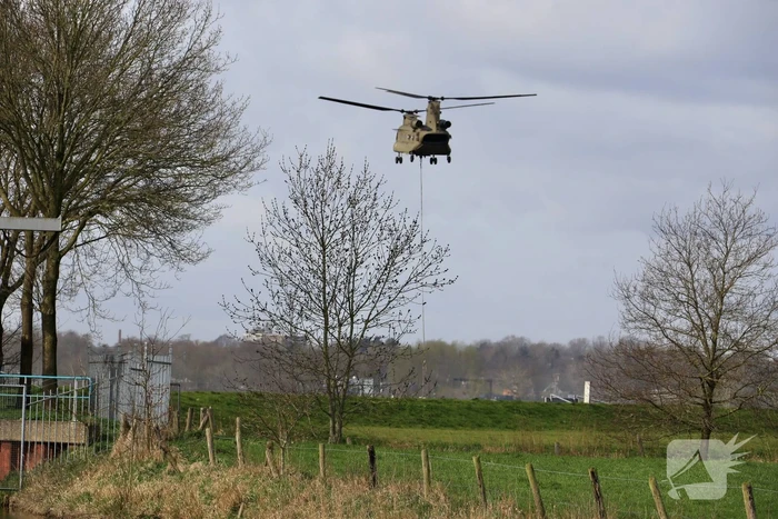 Transporthelikopters van de luchtmacht oefenen bij de Eem