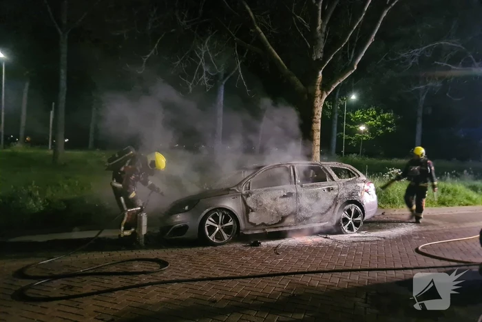 Geparkeerd auto verwoest vanwege brand