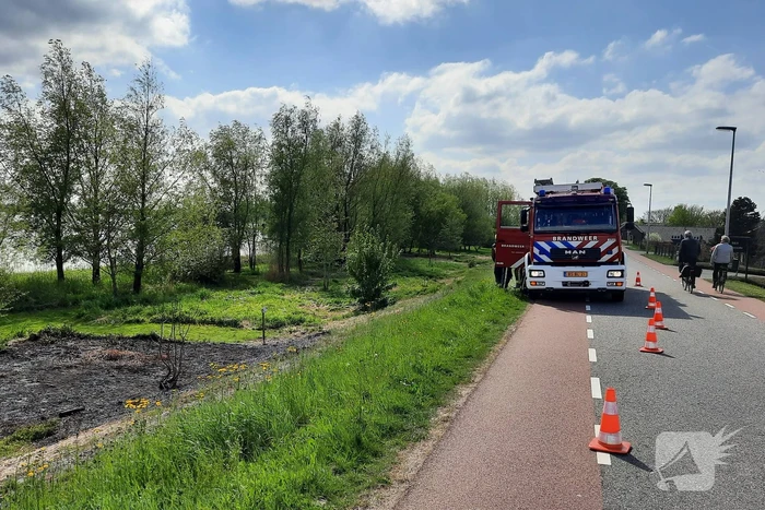 Stuk gras vlam gevat naast autoweg