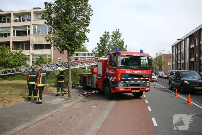 Losgewaaid zonnescherm verwijderd door brandweer