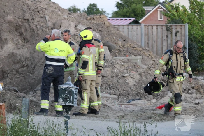 Gasleiding geraakt op bouwterrein
