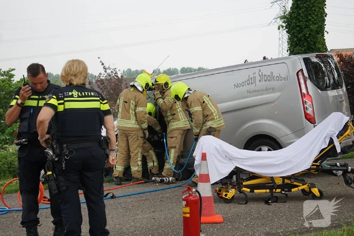 Bestelbus botst op boom