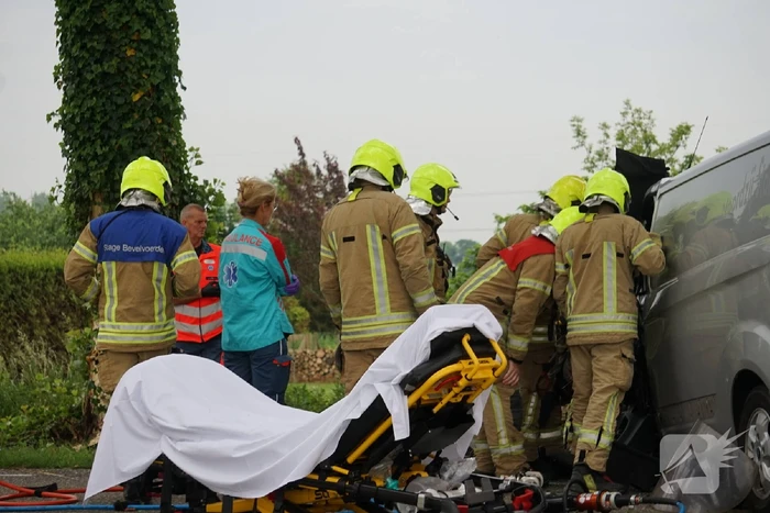 Bestelbus botst op boom