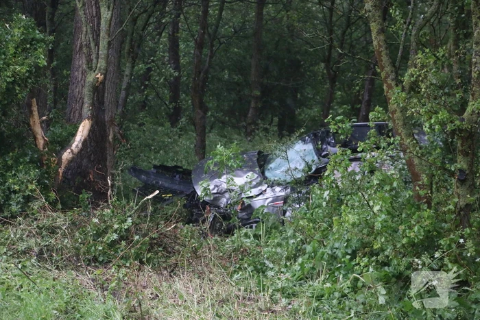 Automobilist schiet van de weg en belandt in bosschage
