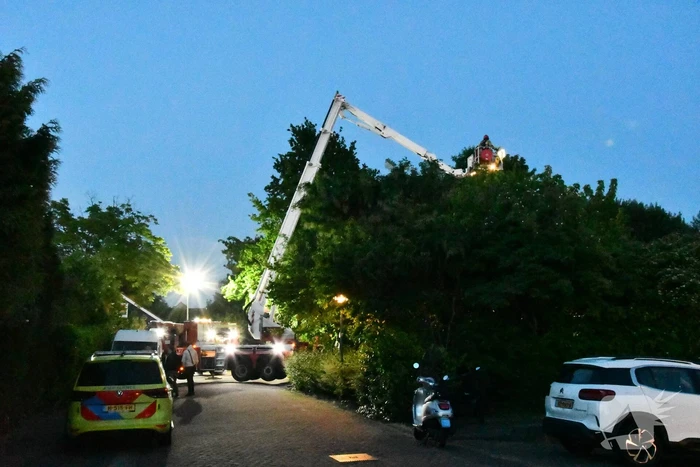 Metershoge vlammen na schoorsteenbrand