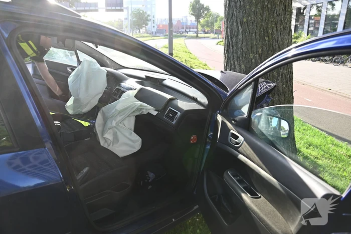 Bestuurder parkeert auto tegen boom en verdwijnt
