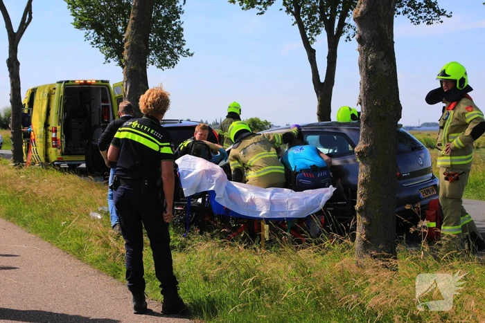 Auto frontaal op boom gebotst