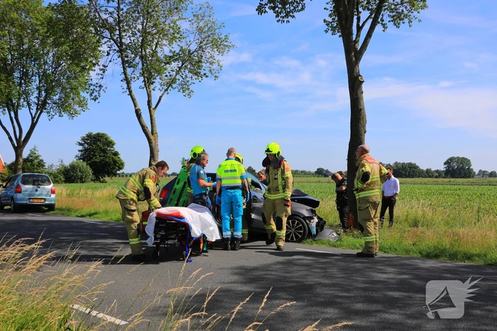 Auto frontaal op boom gebotst