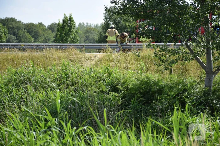 Veegwagen vlieg op snelweg in brand