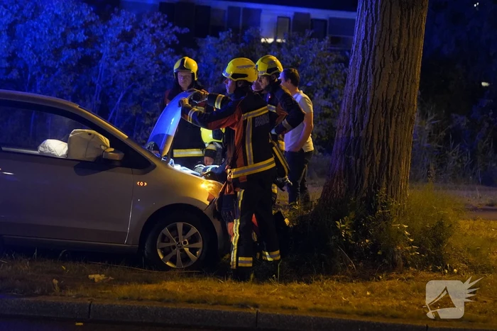 Auto botst frontaal op boom