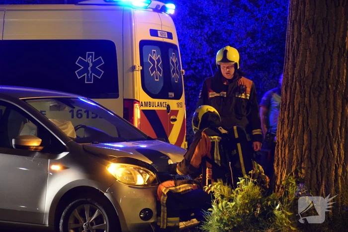 Auto botst frontaal op boom