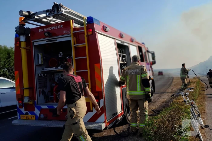 Brandweer blust flinke duinbrand