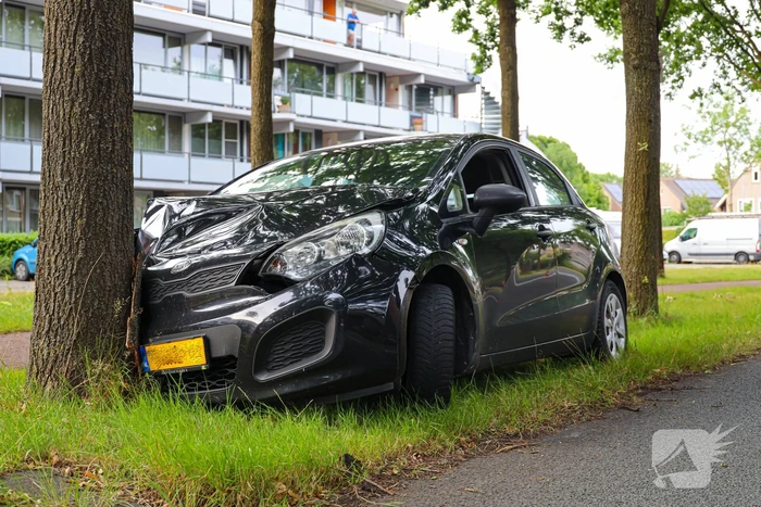 Auto botst tegen boom inzittende naar ziekenhuis