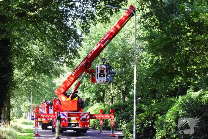 Weg naar zwembad De Vrije Slag afgesloten door loshangende takken