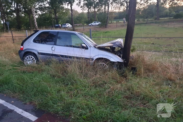 Auto zwaar beschadigd na botsing tegen boom