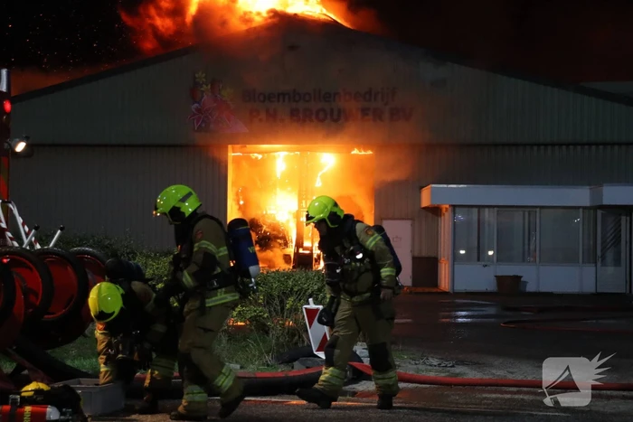 Enorme uitslaande brand bij bloembollenbedrijf