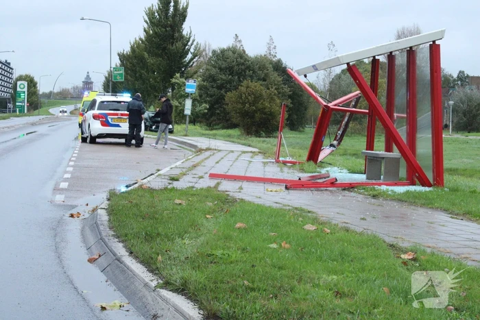 Automobilist ramt bushokje en boom