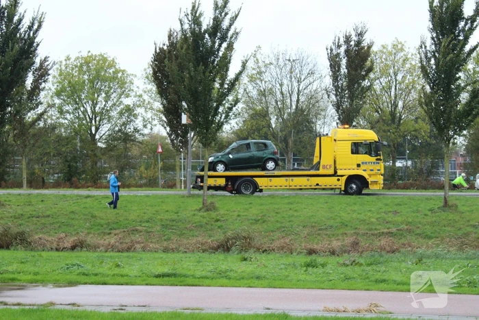 Automobilist ramt bushokje en boom
