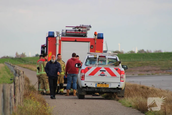 Mensen en hond vast op zandplaat