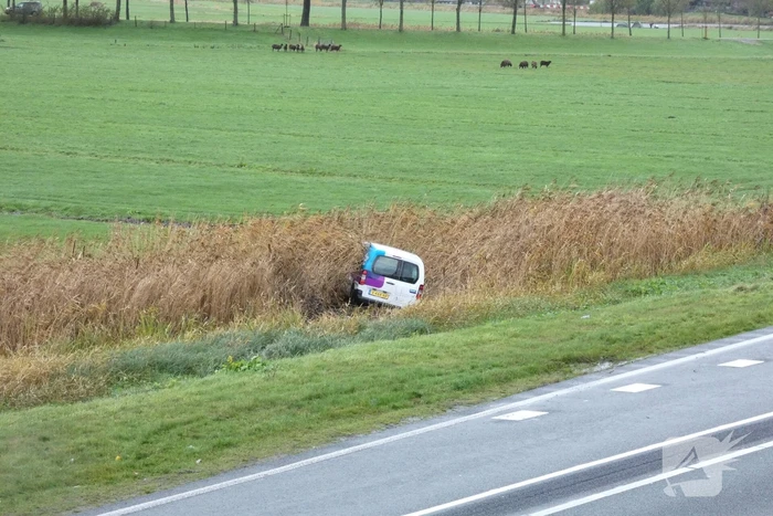 Bestelbus raakt van de weg