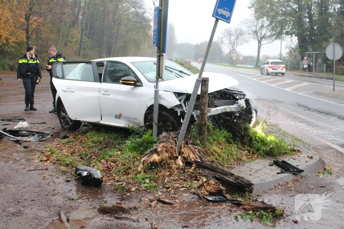 Auto klapt op paal
