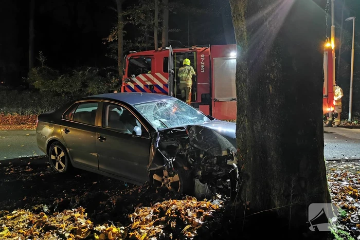 Auto in botsing met boom