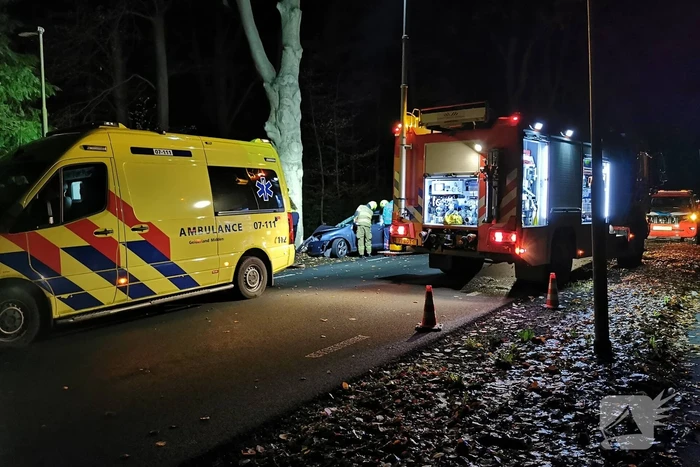 Auto in botsing met boom