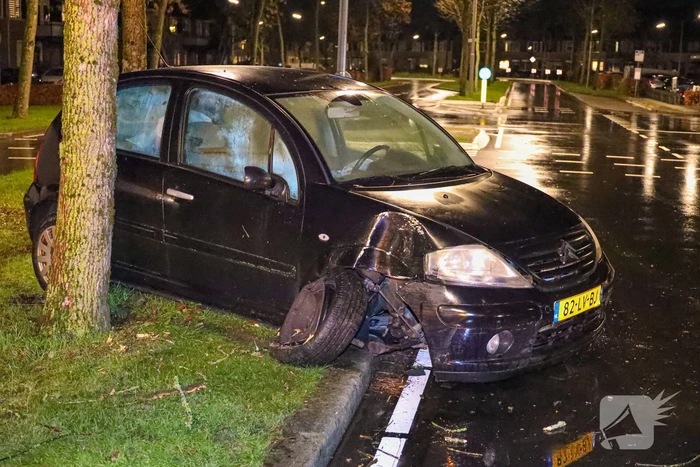 Automobilist eindigt met auto tegen boom