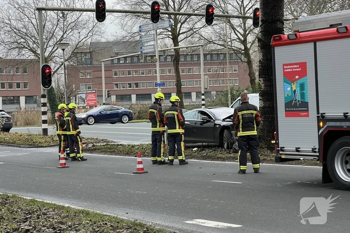Bestuurder van een Tesla botst op boom