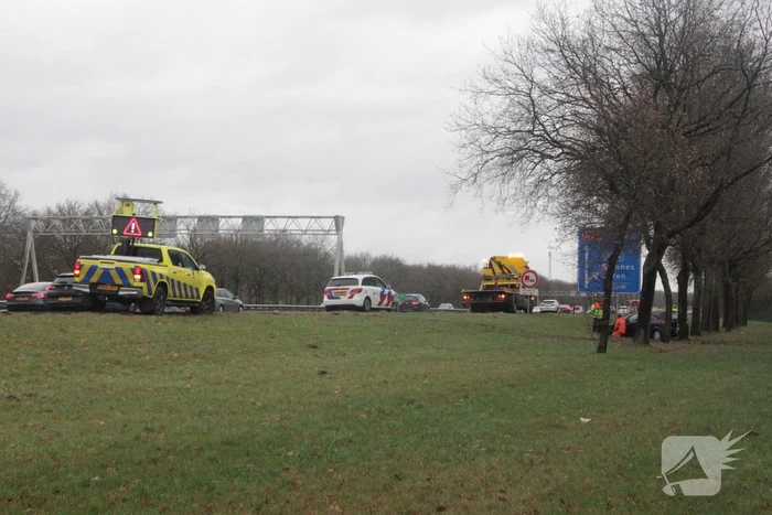 Auto raakt van de snelweg af en knalt tegen boom